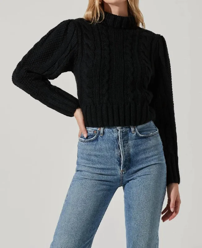 Haisley Cable Knit Turtleneck Sweater In Black