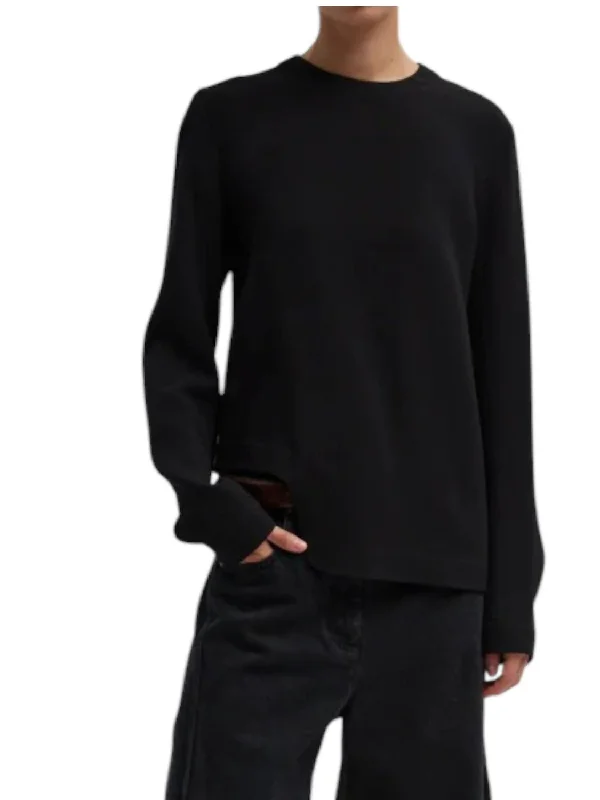 Melee Crepe Long Sleeve Sweater In Black