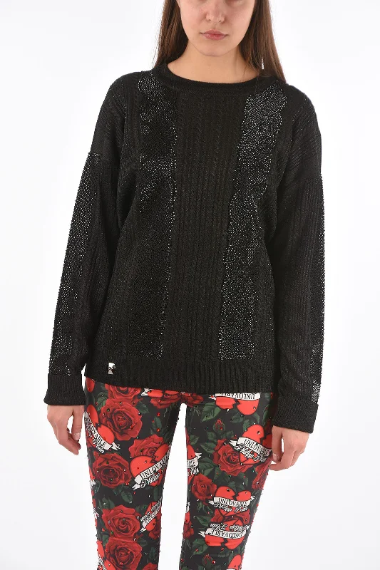 Philipp Plein COUTURE lurex LS cable knit sweat with crystal