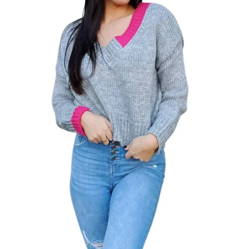 Ryleigh Sweater In Grey/pink