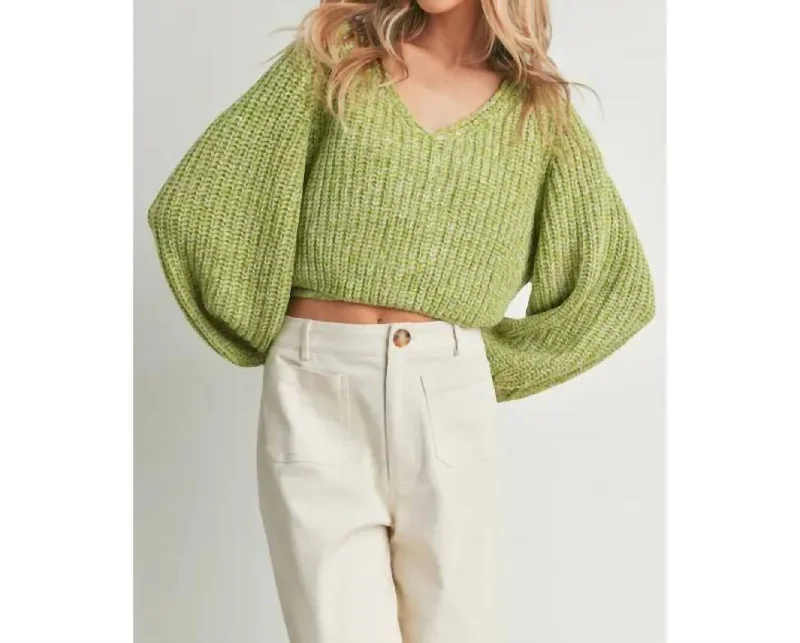 Strap Open Back Bulky Sweater Top In Ivory Green