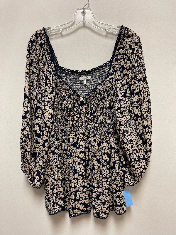 Top Long Sleeve By Maurices In Blue & Cream, Size: 2x