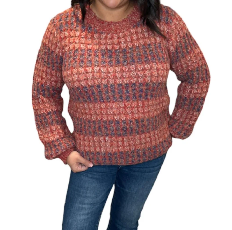 Winter Cozy Stripe Sweater In Orange/purple