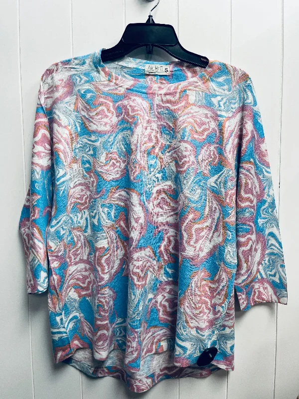 Top 3/4 Sleeve By Atelier In Blue & Pink, Size: S