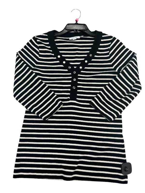 Top 3/4 Sleeve By Chicos In Striped Pattern, Size: S