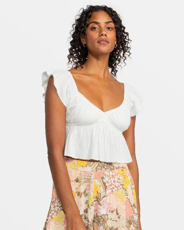 Brisa Flutter Sleeve Crop Top - Egret