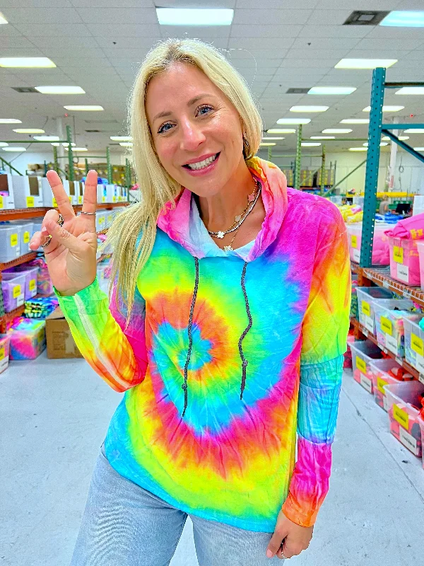 Summer Breeze Tie-Dye Long Sleeve Hoodie Tee - Blank