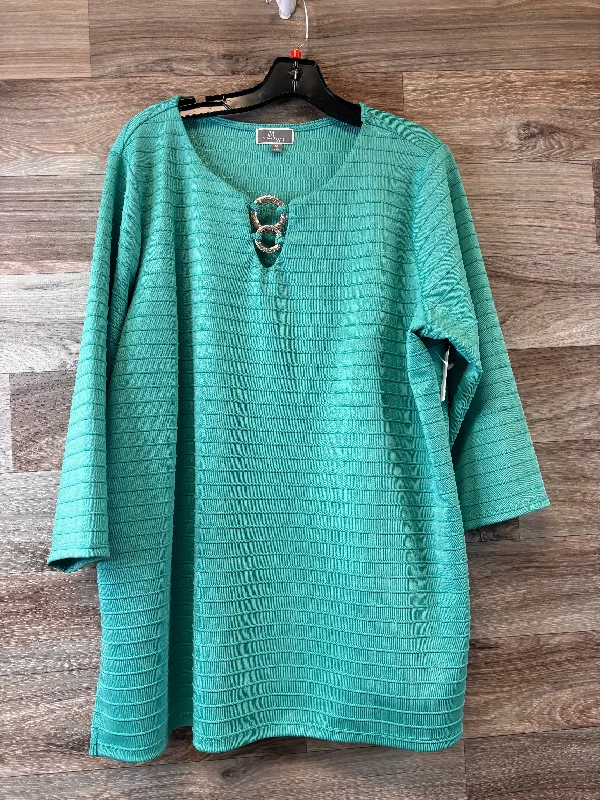 Top 3/4 Sleeve By Jm Collections In Aqua, Size: 2x