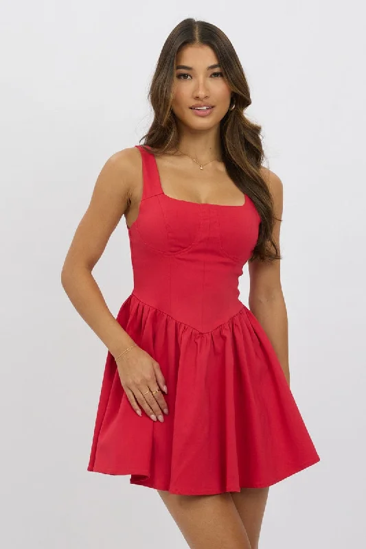 Red Fit And Flare Dress Mini